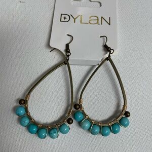 Dylan Aqua and Brass Teardrop Earrings